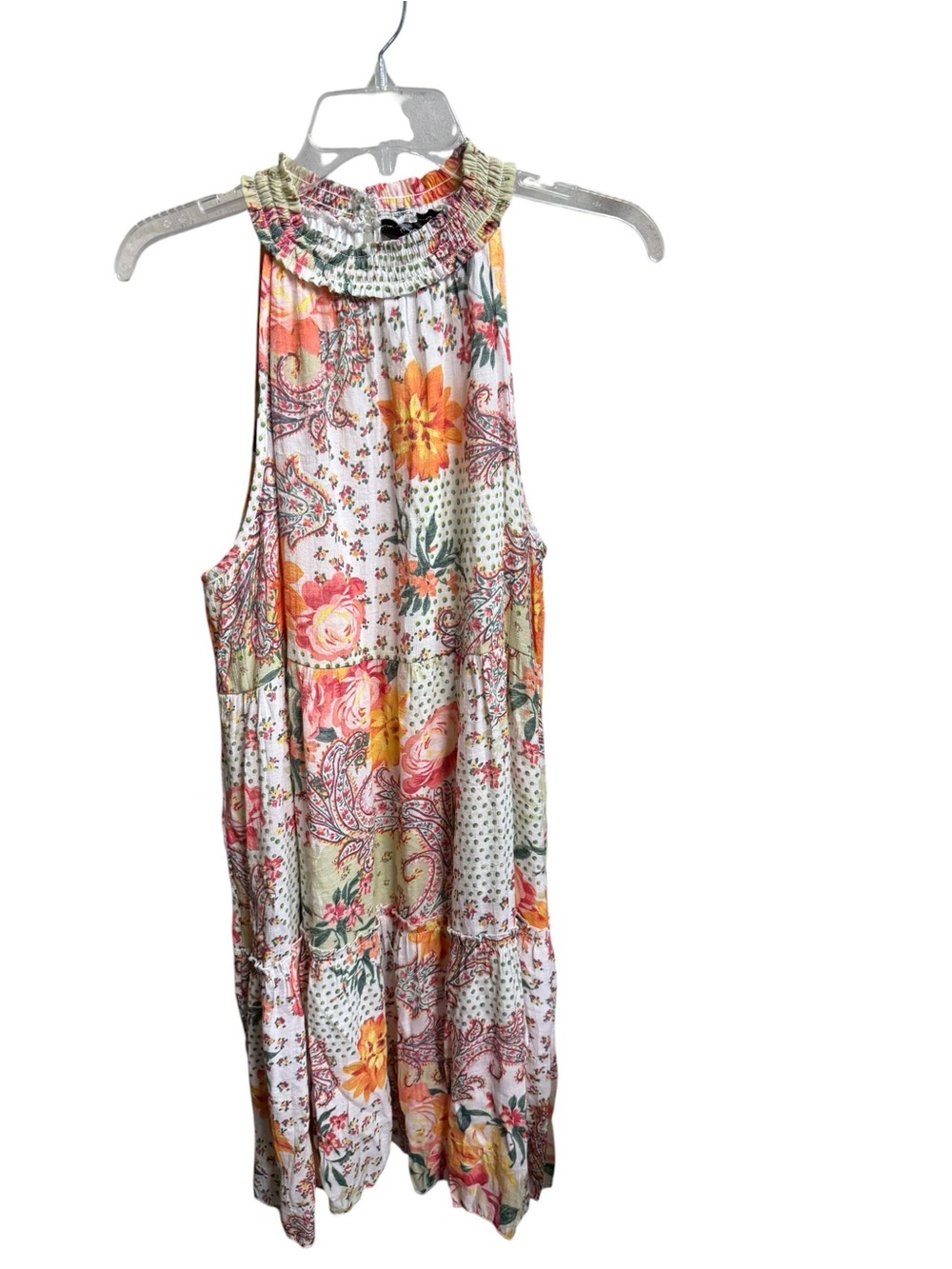Mlle Gabrielle Floral Paisley Sleeveless Tiered Dress | Size M